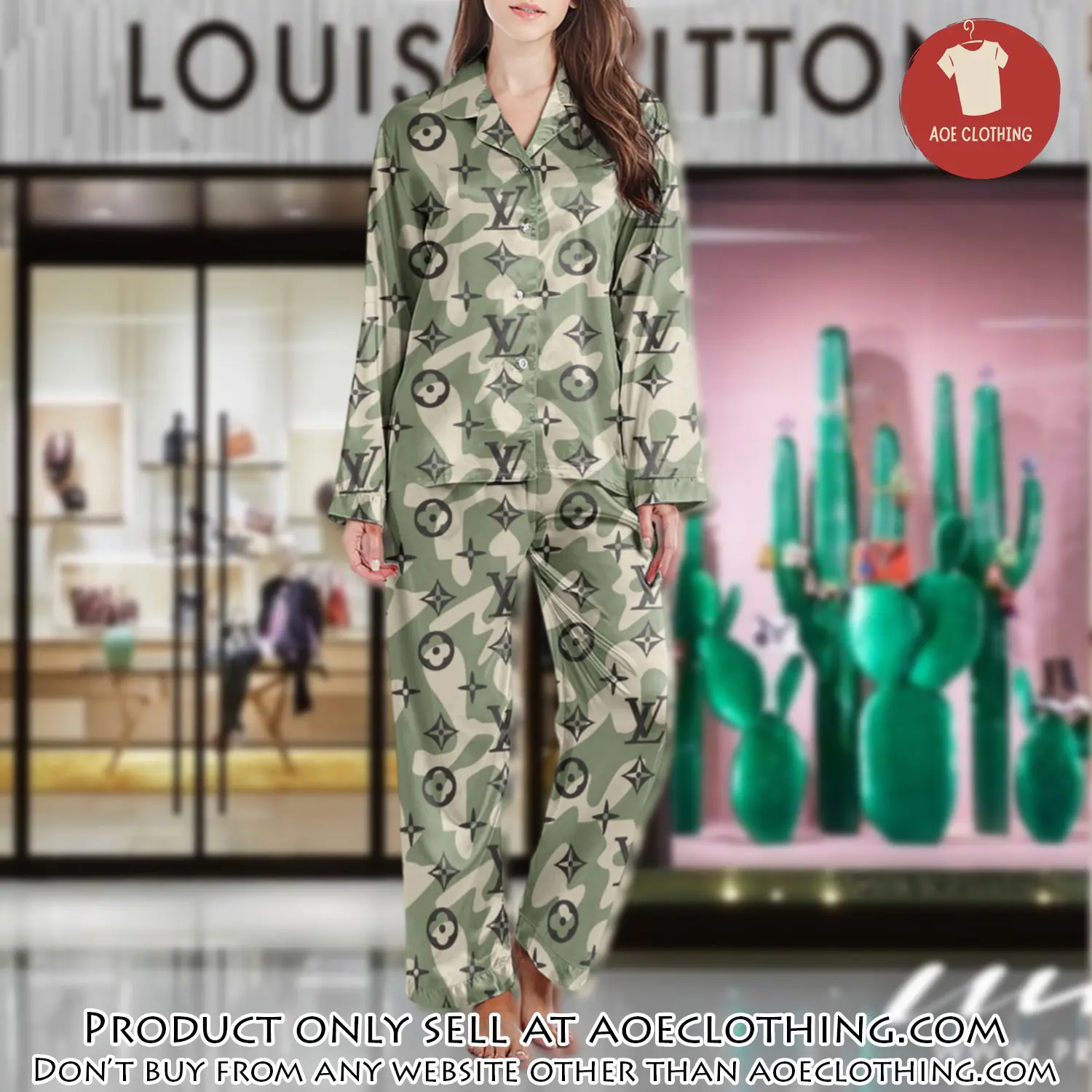 Lv monogram long satin pajama set pjs1004 aoe2555591
